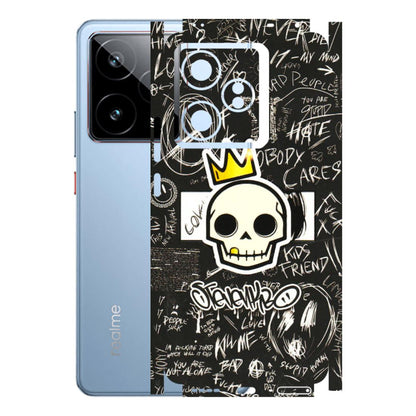 Realme Phone Skins (All Models) - Funny Skull Black Chalk Grafitti - 3D Embossed Finish (L-22) Realme GT7 5G
