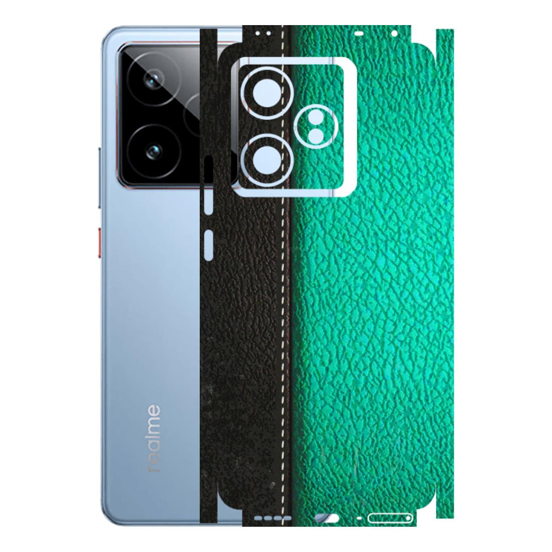 Realme Phone Skins (All Models) - Black Green Dual  Leather Stich - 3D Embossed Finish (L-233) Realme GT7 5G