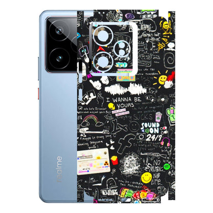 Realme Phone Skins (All Models) - Black Creatives Doodles - 3D Embossed Finish (L-311) Realme GT7 5G