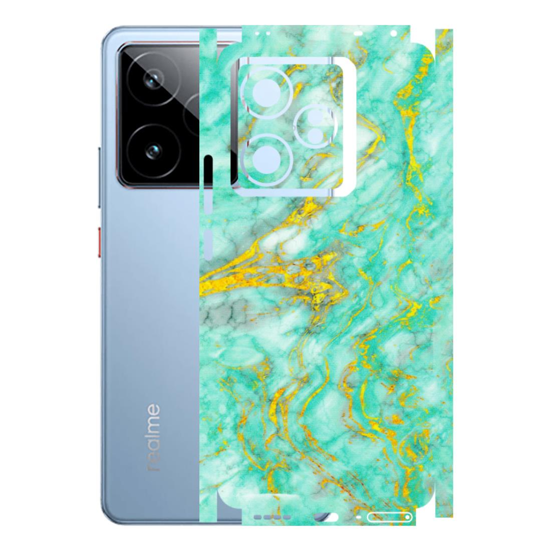 Realme Phone Skins (All Models) - Green And Gold Marble Feel - Matte Finish (M-16) Realme GT7 5G