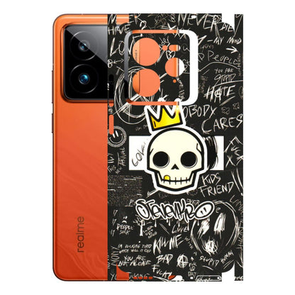 Realme Phone Skins (All Models) - Funny Skull Black Chalk Grafitti - 3D Embossed Finish (L-22) Realme GT7 Pro 5G
