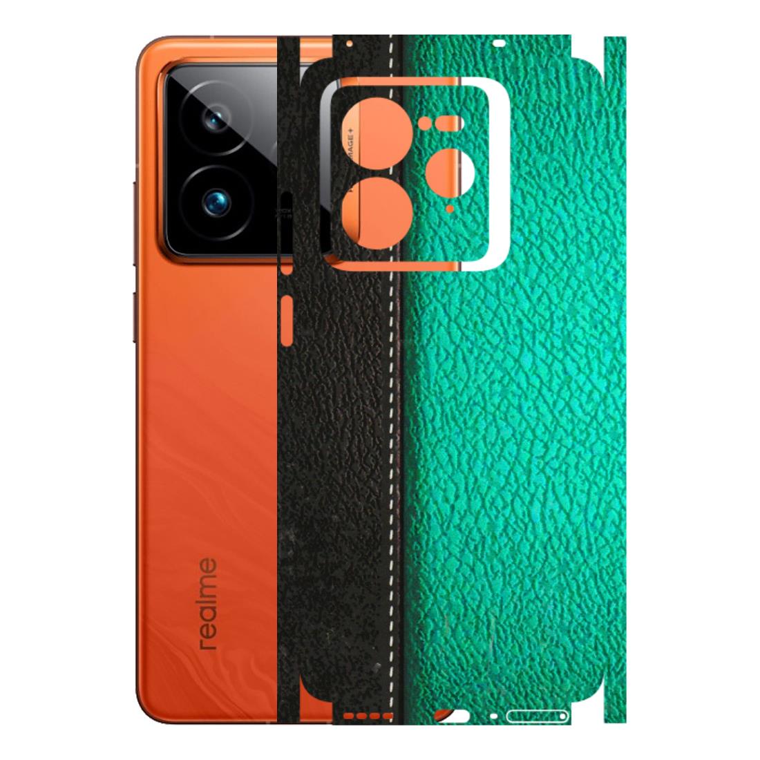 Realme Phone Skins (All Models) - Black Green Dual  Leather Stich - 3D Embossed Finish (L-233) Realme GT7 Pro 5G