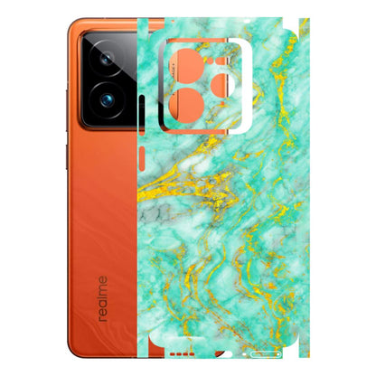 Realme Phone Skins (All Models) - Green And Gold Marble Feel - Matte Finish (M-16) Realme GT7 Pro 5G