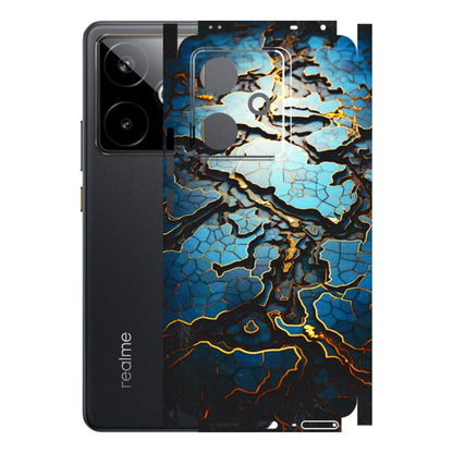 Realme Phone Skins (All Models) - Blue Gold Abstract - 3D Embossed Finish (L-11) Realme GT 7T 5G