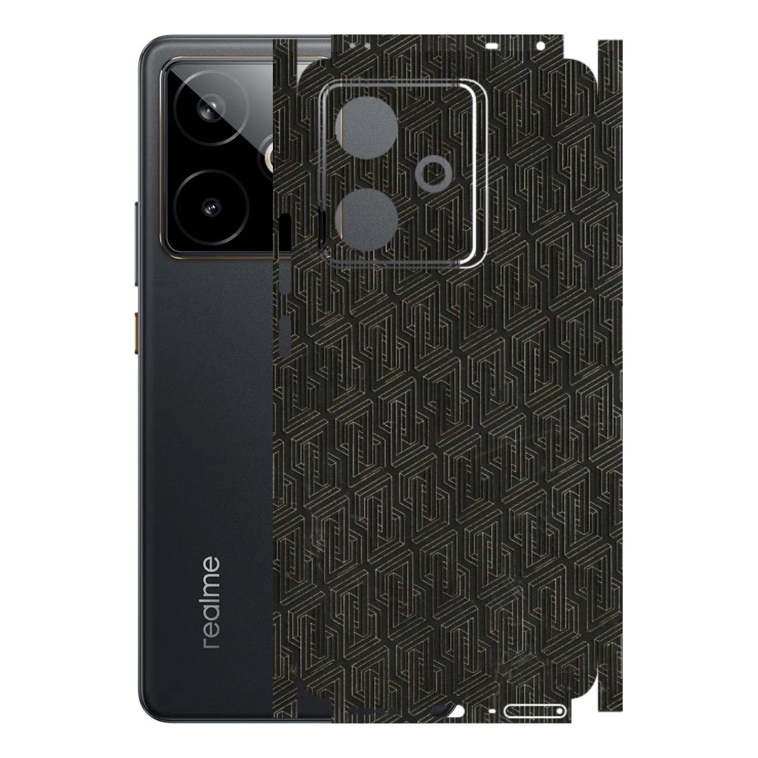 Realme Phone Skins (All Models) - Black Abstract Pattern - 3D Embossed Finish (L-117) Realme GT 7T 5G