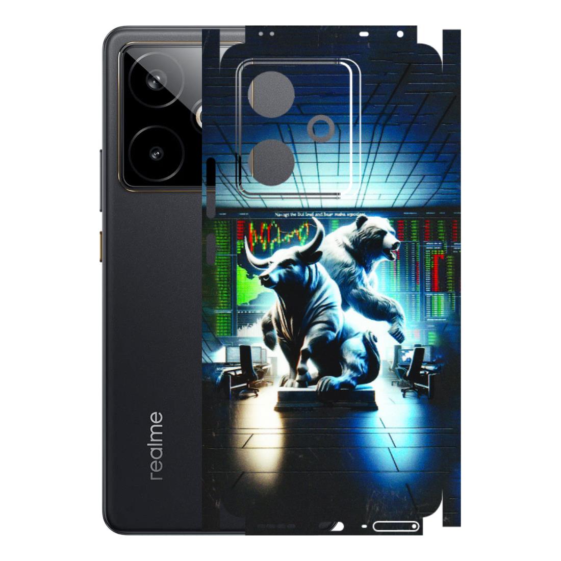 Realme Phone Skins (All Models) - Stock Market Sensex Bear vs Bulls - 3D Embossed Finish (L-15) Realme GT 7T 5G