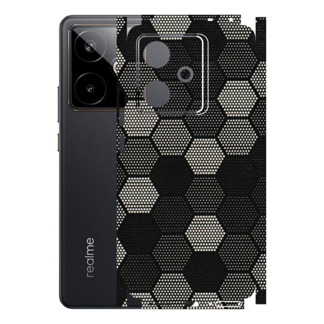 Realme Phone Skins (All Models) - Black & White Dotted Honeycomb Texture - 3D Embossed Finish (L-202) Realme GT 7T 5G