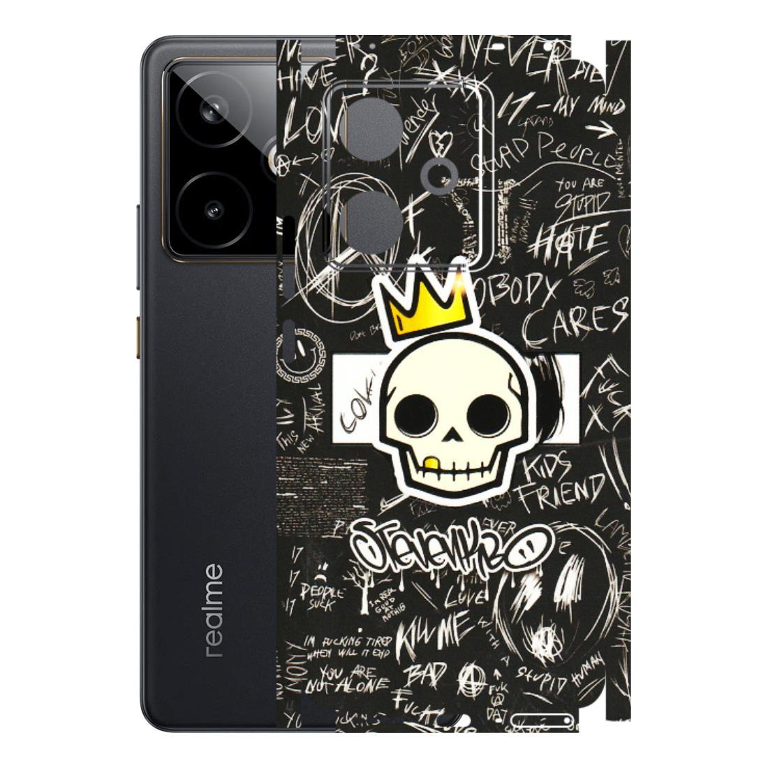 Realme Phone Skins (All Models) - Funny Skull Black Chalk Grafitti - 3D Embossed Finish (L-22) Realme GT 7T 5G
