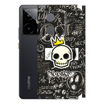 Realme Phone Skins (All Models) - Funny Skull Black Chalk Grafitti - 3D Embossed Finish (L-22) Realme GT 7T 5G