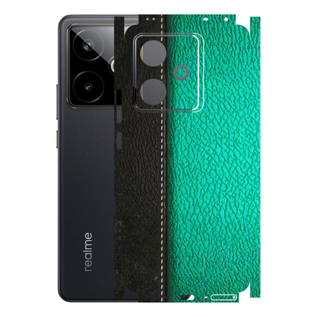 Realme Phone Skins (All Models) - Black Green Dual  Leather Stich - 3D Embossed Finish (L-233) Realme GT 7T 5G