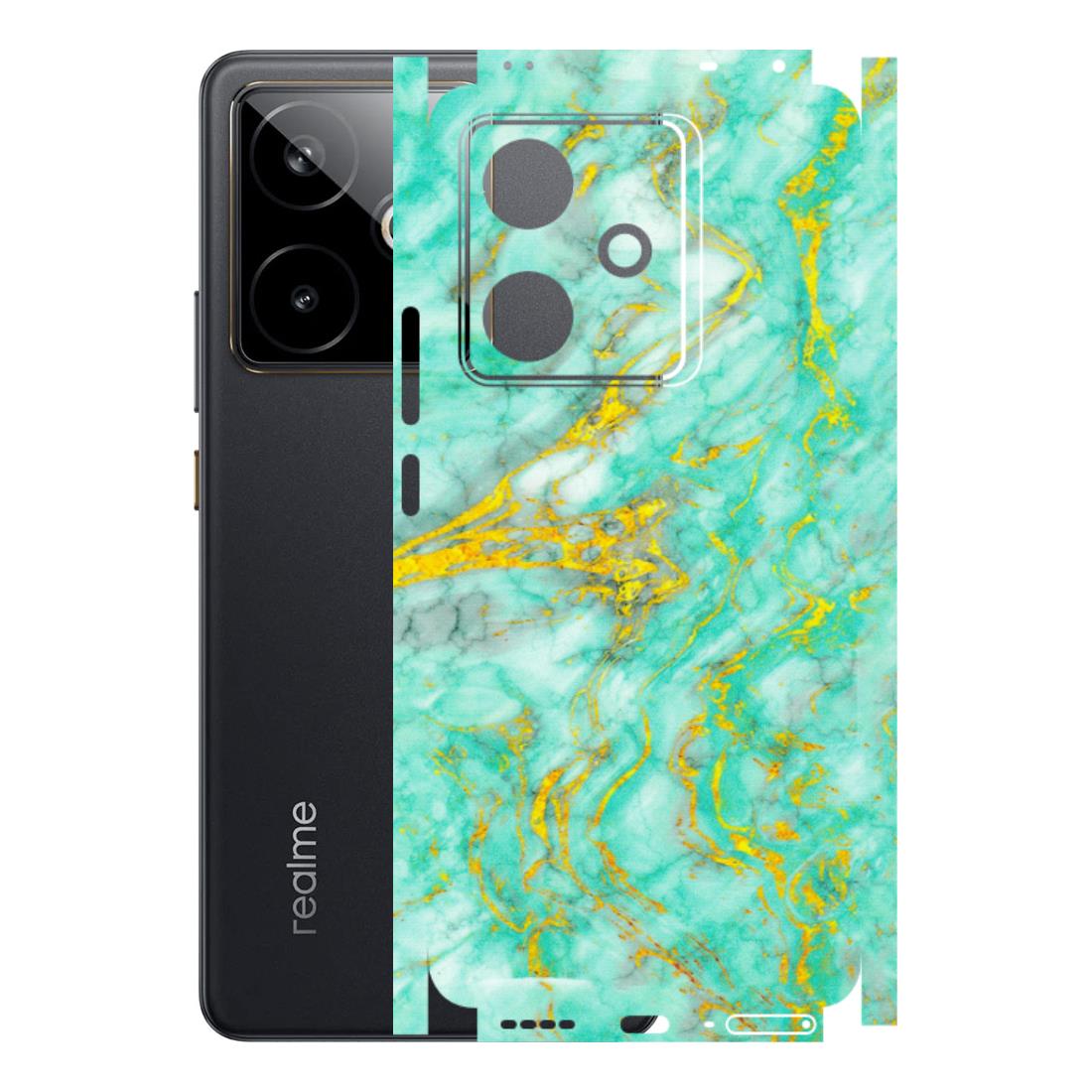 Realme Phone Skins (All Models) - Green And Gold Marble Feel - Matte Finish (M-16) Realme GT 7T 5G