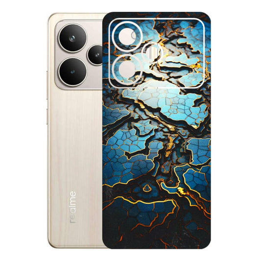 Realme Phone Skins (All Models) - Blue Gold Abstract - 3D Embossed Finish (L-11) Realme P4 5G
