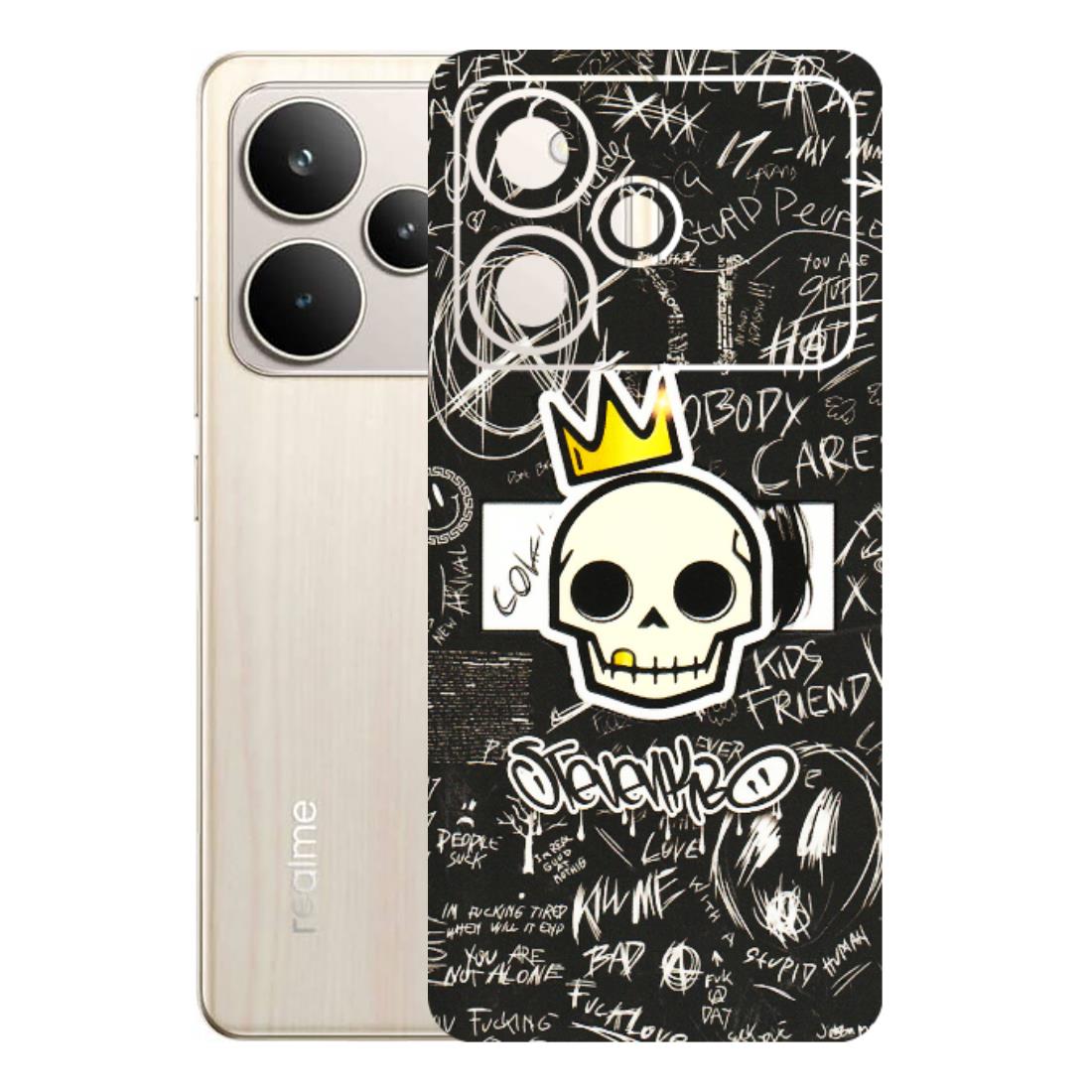 Realme Phone Skins (All Models) - Funny Skull Black Chalk Grafitti - 3D Embossed Finish (L-22) Realme P4 5G