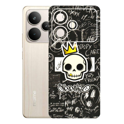 Realme Phone Skins (All Models) - Funny Skull Black Chalk Grafitti - 3D Embossed Finish (L-22) Realme P4 5G