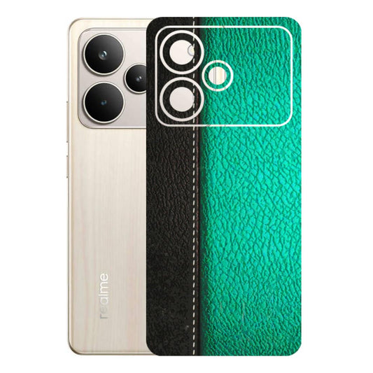 Realme Phone Skins (All Models) - Black Green Dual  Leather Stich - 3D Embossed Finish (L-233) Realme P4 5G