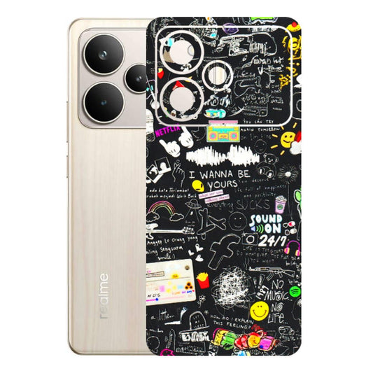Realme Phone Skins (All Models) - Black Creatives Doodles - 3D Embossed Finish (L-311) Realme P4 5G