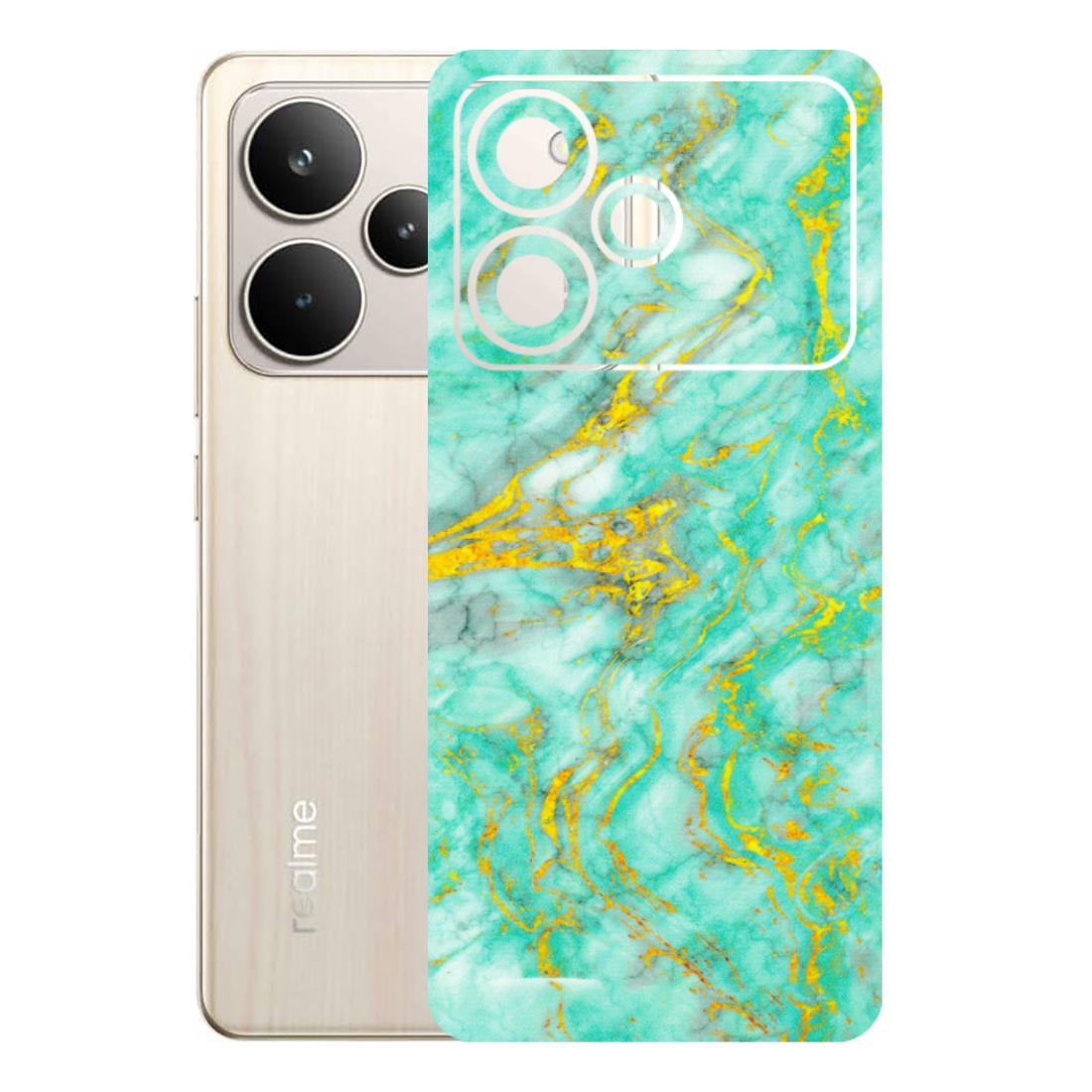 Realme Phone Skins (All Models) - Green And Gold Marble Feel - Matte Finish (M-16) Realme P4 5G