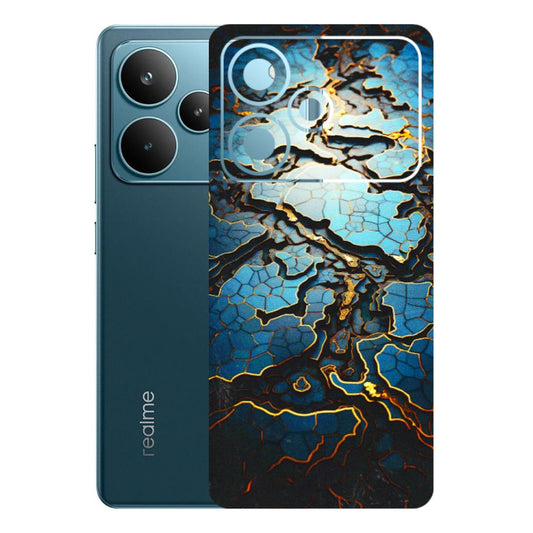 Realme Phone Skins (All Models) - Blue Gold Abstract - 3D Embossed Finish (L-11) Realme P4 Pro 5G