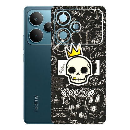 Realme Phone Skins (All Models) - Funny Skull Black Chalk Grafitti - 3D Embossed Finish (L-22) Realme P4 Pro 5G