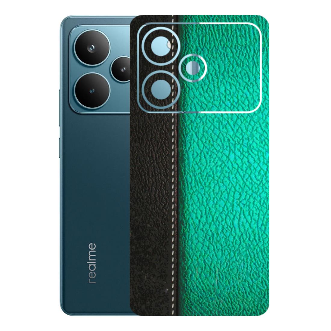 Realme Phone Skins (All Models) - Black Green Dual  Leather Stich - 3D Embossed Finish (L-233) Realme P4 Pro 5G