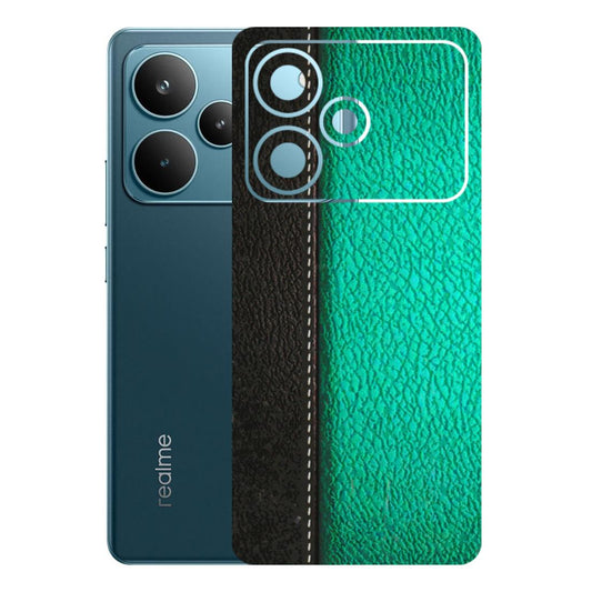 Realme Phone Skins (All Models) - Black Green Dual  Leather Stich - 3D Embossed Finish (L-233) Realme P4 Pro 5G