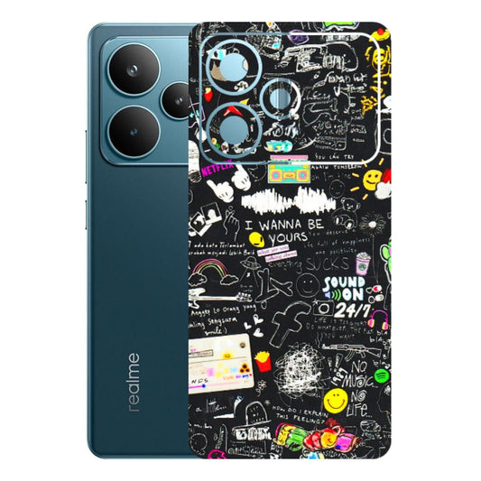 Realme Phone Skins (All Models) - Black Creatives Doodles - 3D Embossed Finish (L-311) Realme P4 Pro 5G