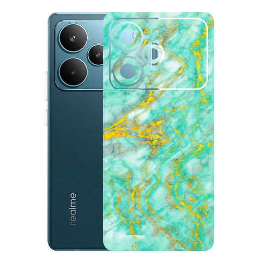 Realme Phone Skins (All Models) - Green And Gold Marble Feel - Matte Finish (M-16) Realme P4 Pro 5G