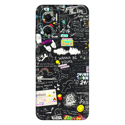 Xiaomi Redmi Phone Skins (All Models) - Black Creatives Doodles - 3D Embossed Finish (L-311) Mi 10 5G