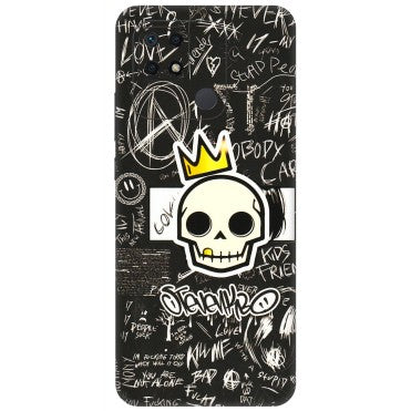 Xiaomi Redmi Phone Skins (All Models) - Funny Skull Black Chalk Grafitti - 3D Embossed Finish (L-22) Redmi 10 Power