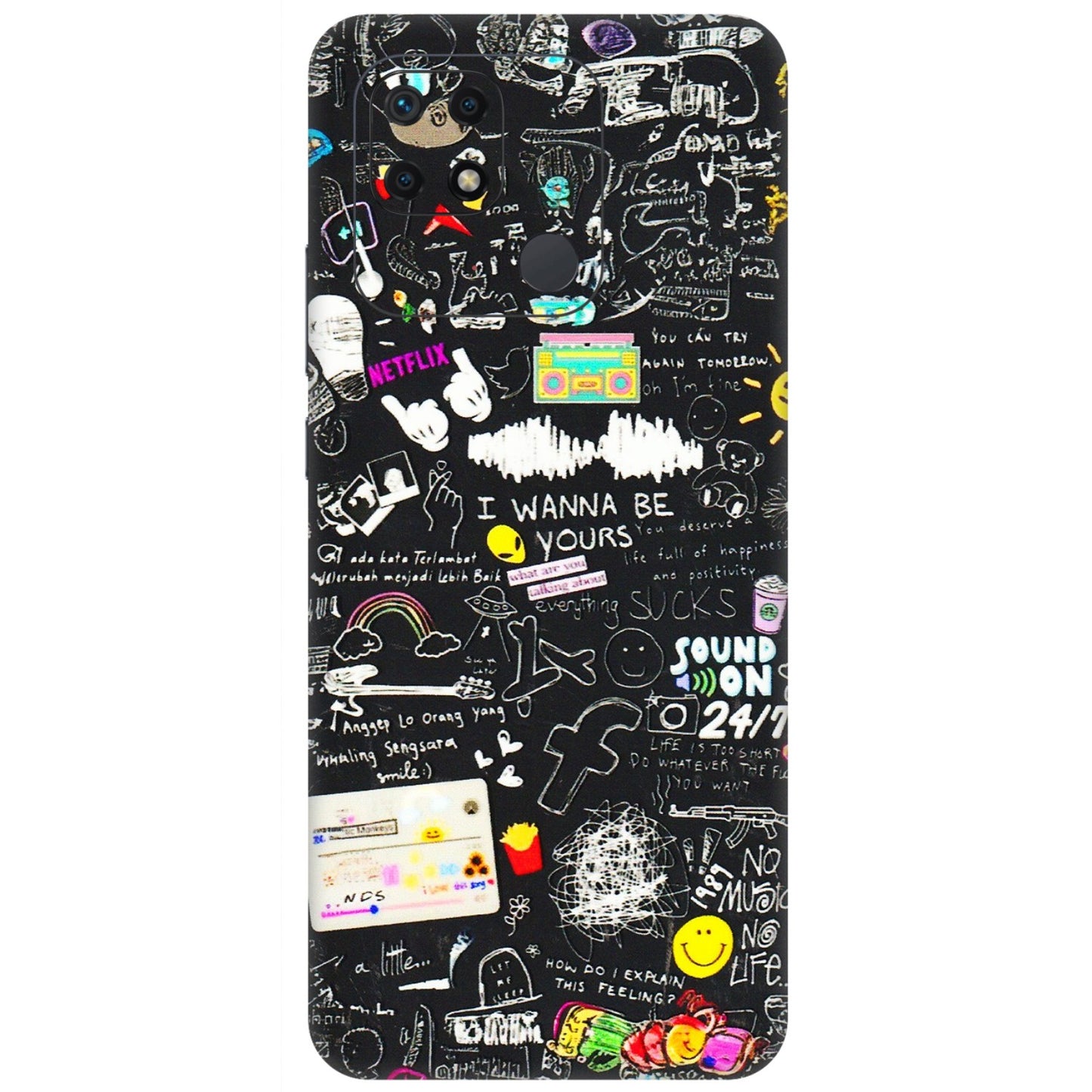 Xiaomi Redmi Phone Skins (All Models) - Black Creatives Doodles - 3D Embossed Finish (L-311) Redmi 10 Power