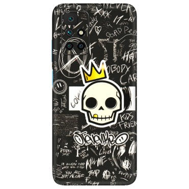 Xiaomi Redmi Phone Skins (All Models) - Funny Skull Black Chalk Grafitti - 3D Embossed Finish (L-22) Redmi 10 Prime