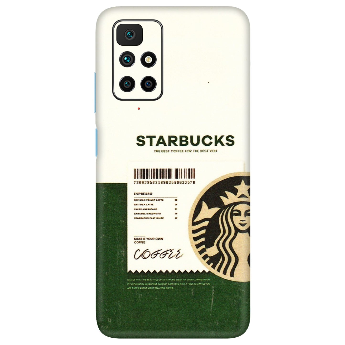 Xiaomi Redmi Phone Skins (All Models) - Starbucks Barcode - 3D Embossed Finish (L-308) Redmi 10 Prime