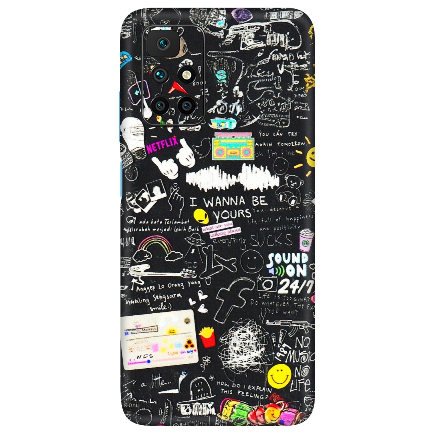 Xiaomi Redmi Phone Skins (All Models) - Black Creatives Doodles - 3D Embossed Finish (L-311) Redmi 10 Prime