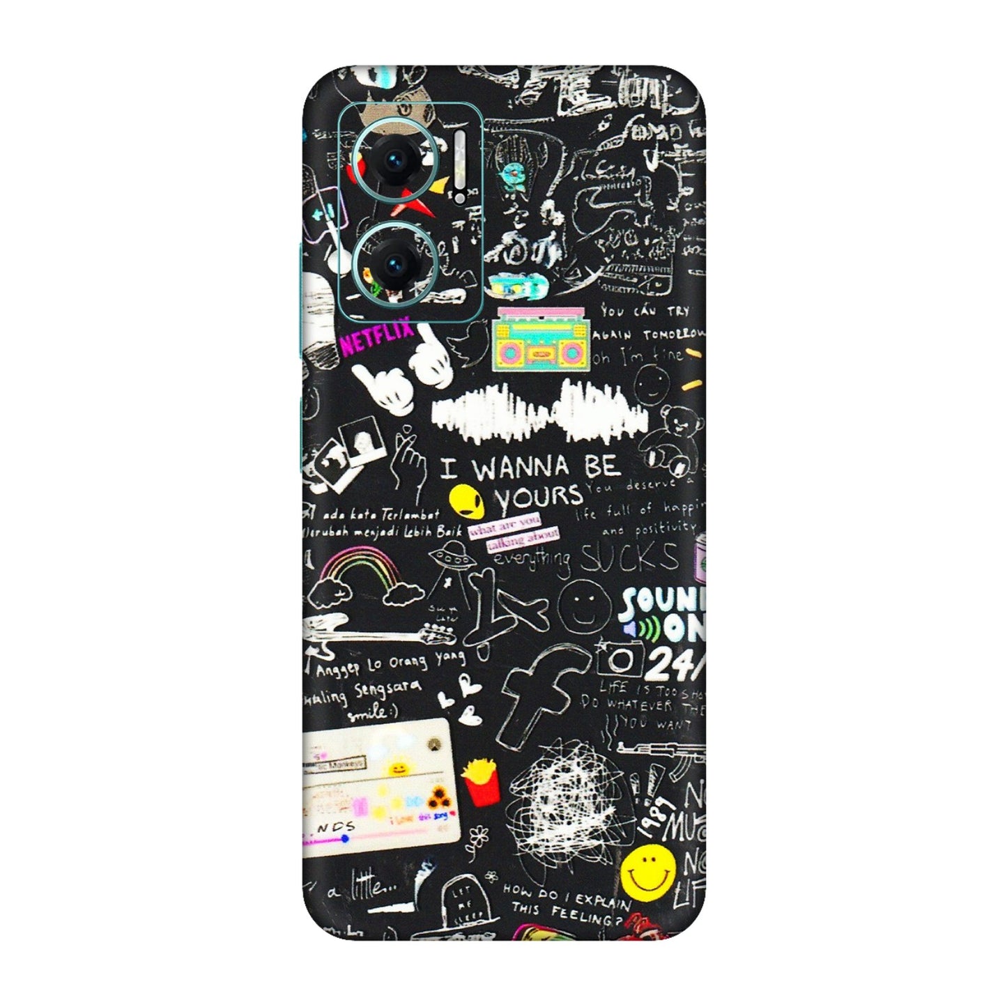 Xiaomi Redmi Phone Skins (All Models) - Black Creatives Doodles - 3D Embossed Finish (L-311) Redmi 11 Prime 5G