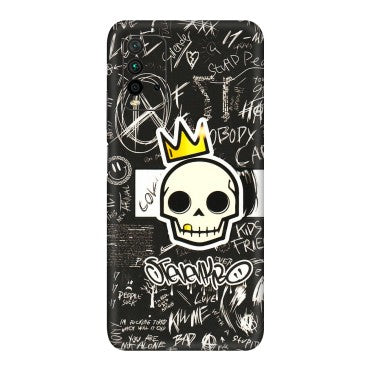 Xiaomi Redmi Phone Skins (All Models) - Funny Skull Black Chalk Grafitti - 3D Embossed Finish (L-22) Redmi 9 Power