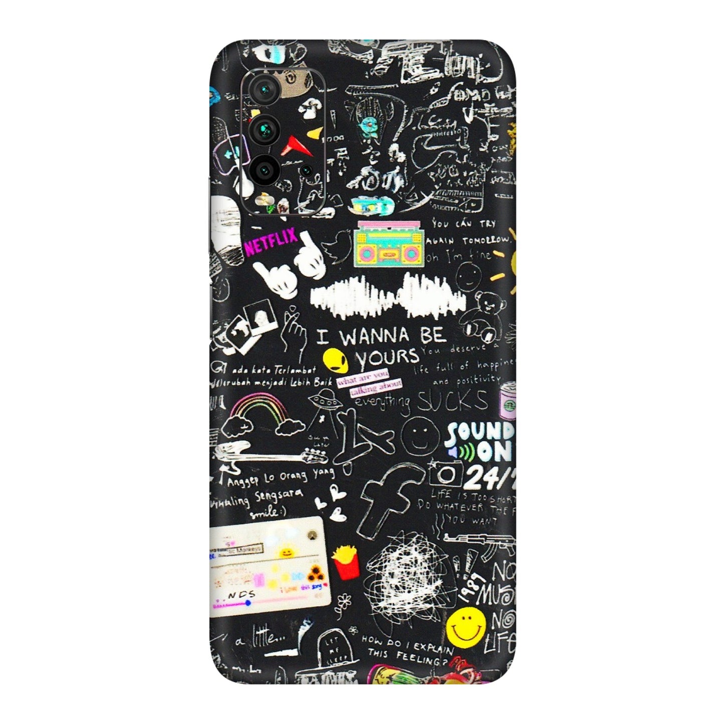 Xiaomi Redmi Phone Skins (All Models) - Black Creatives Doodles - 3D Embossed Finish (L-311) Redmi 9 Power