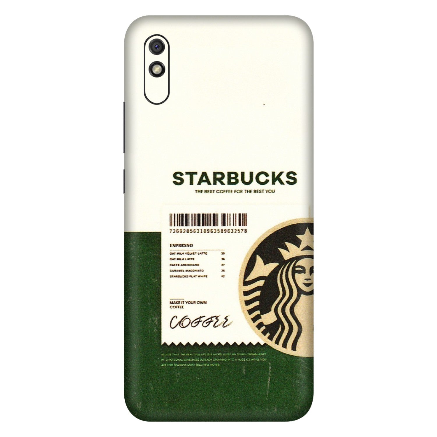 Xiaomi Redmi Phone Skins (All Models) - Starbucks Barcode - 3D Embossed Finish (L-308) Redmi 9i