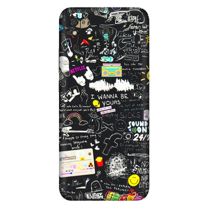 Xiaomi Redmi Phone Skins (All Models) - Black Creatives Doodles - 3D Embossed Finish (L-311) Redmi 9i
