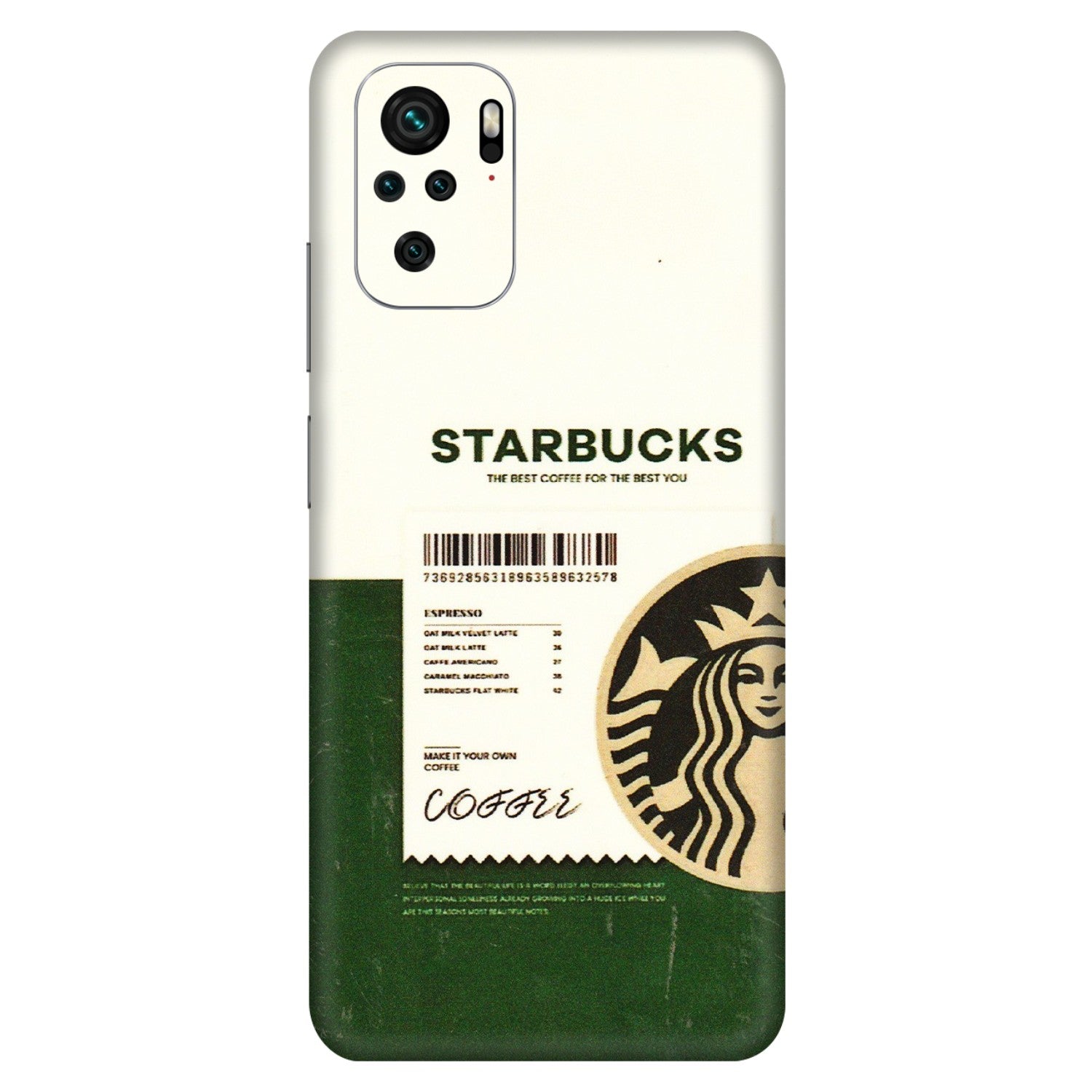 Xiaomi Redmi Phone Skins (All Models) - Starbucks Barcode - 3D Embossed Finish (L-308) Redmi Note 10S