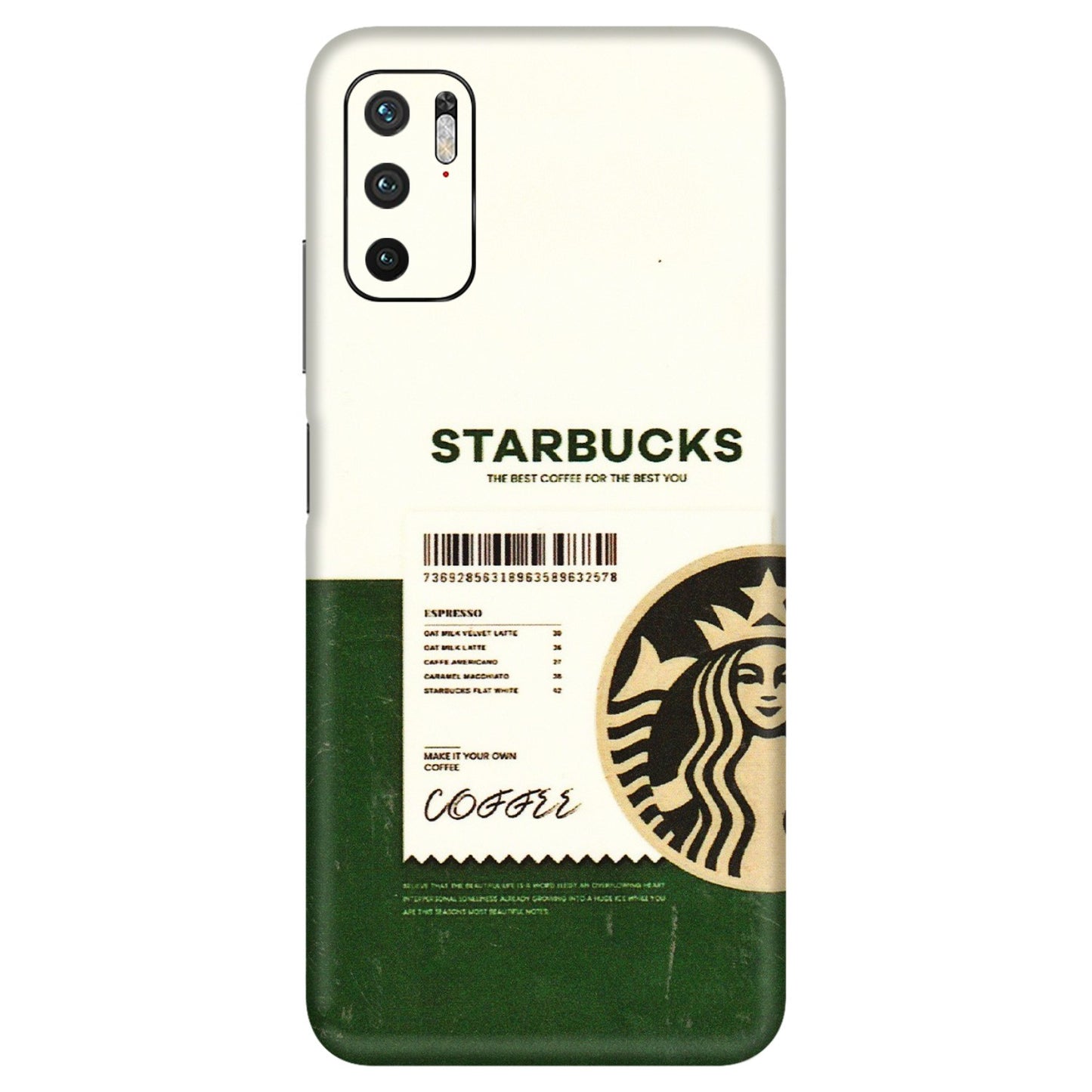 Xiaomi Redmi Phone Skins (All Models) - Starbucks Barcode - 3D Embossed Finish (L-308) Redmi Note 10T 5G