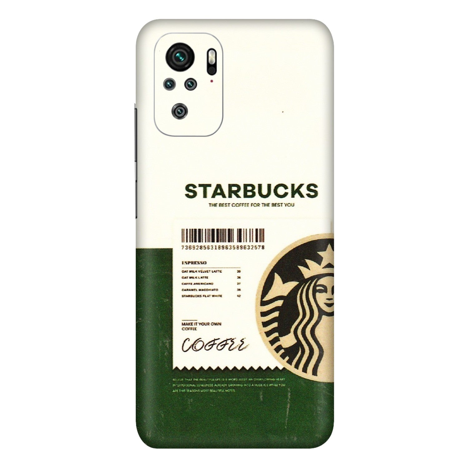 Xiaomi Redmi Phone Skins (All Models) - Starbucks Barcode - 3D Embossed Finish (L-308) Redmi Note 10