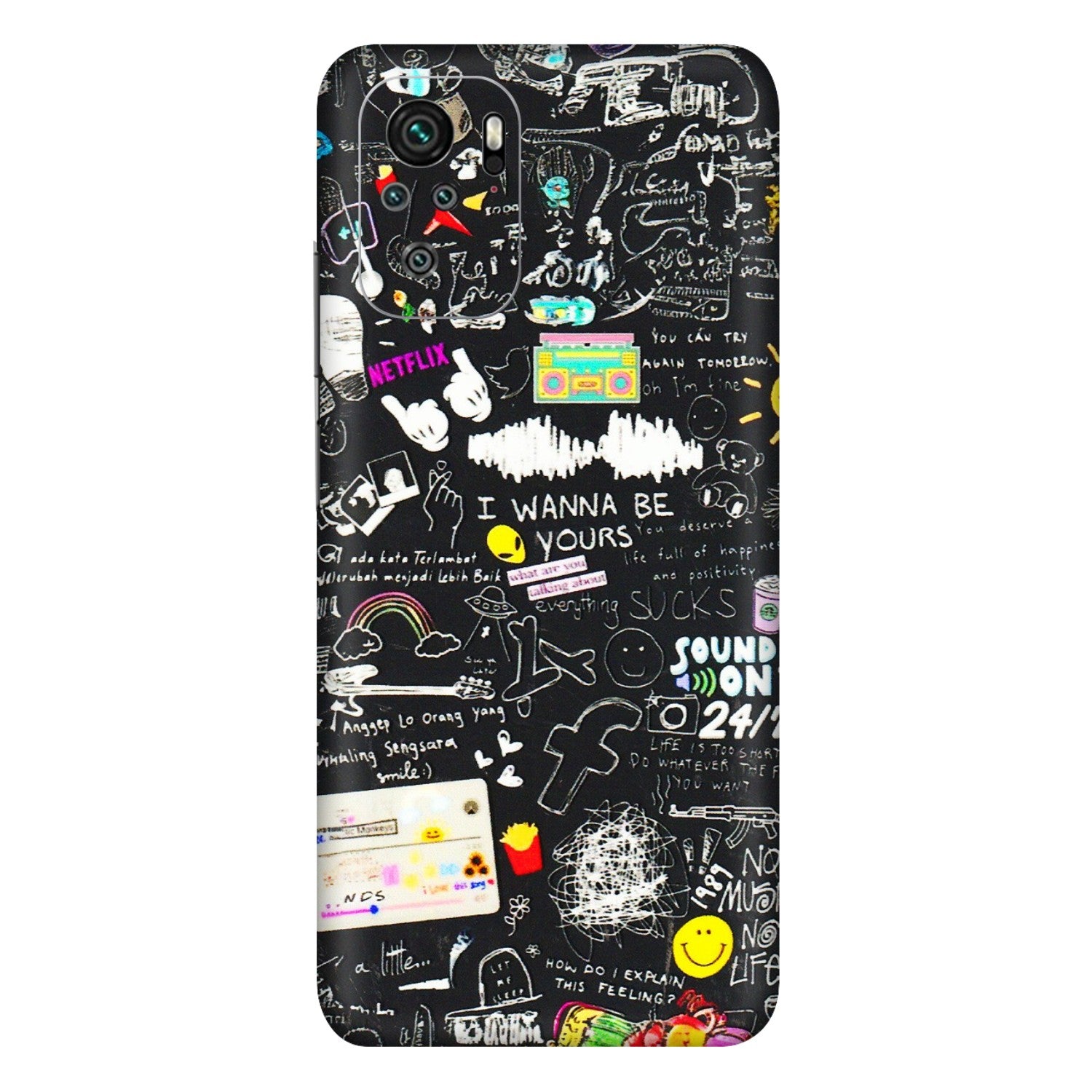 Xiaomi Redmi Phone Skins (All Models) - Black Creatives Doodles - 3D Embossed Finish (L-311) Redmi Note 10