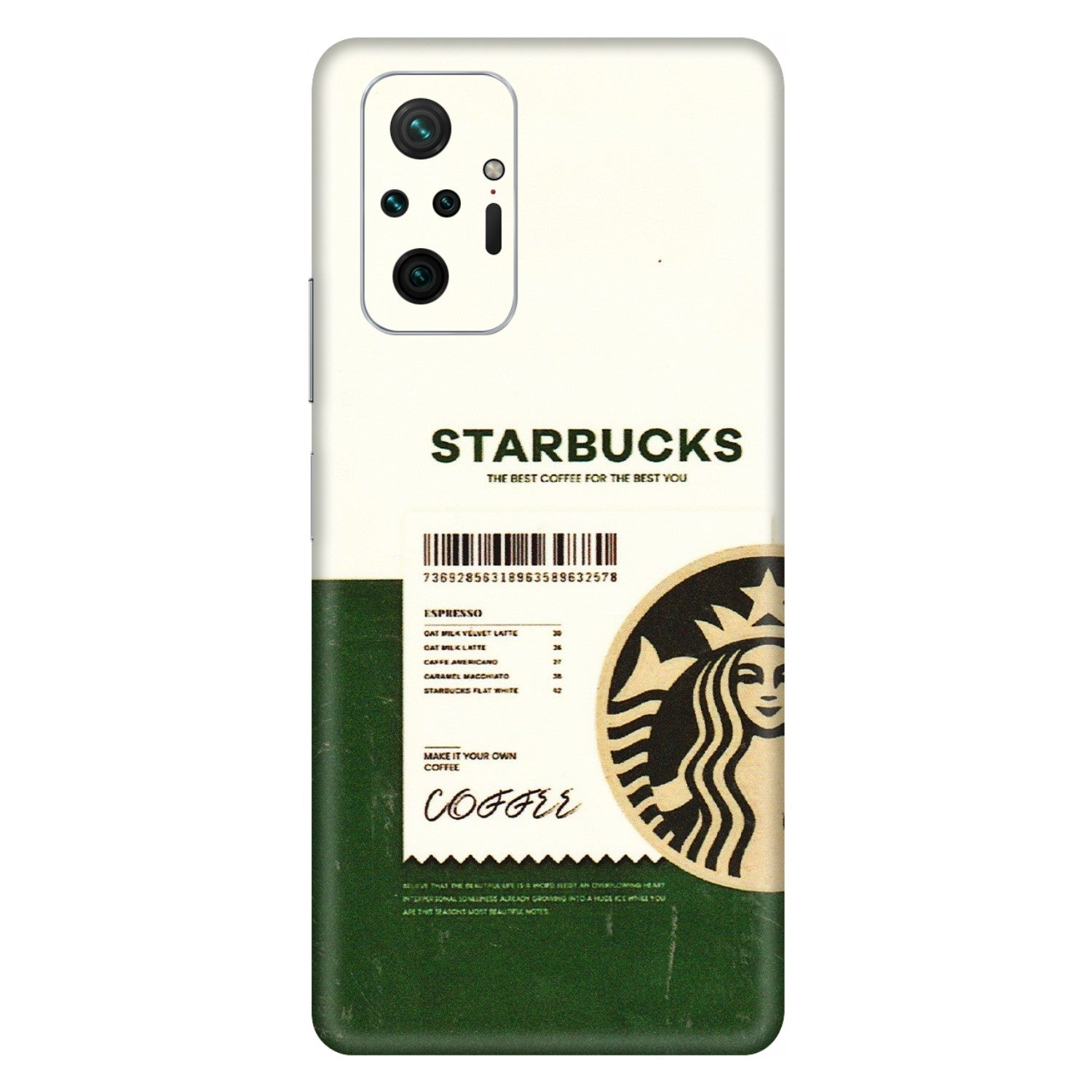 Xiaomi Redmi Phone Skins (All Models) - Starbucks Barcode - 3D Embossed Finish (L-308) Redmi Note 10 Pro Max