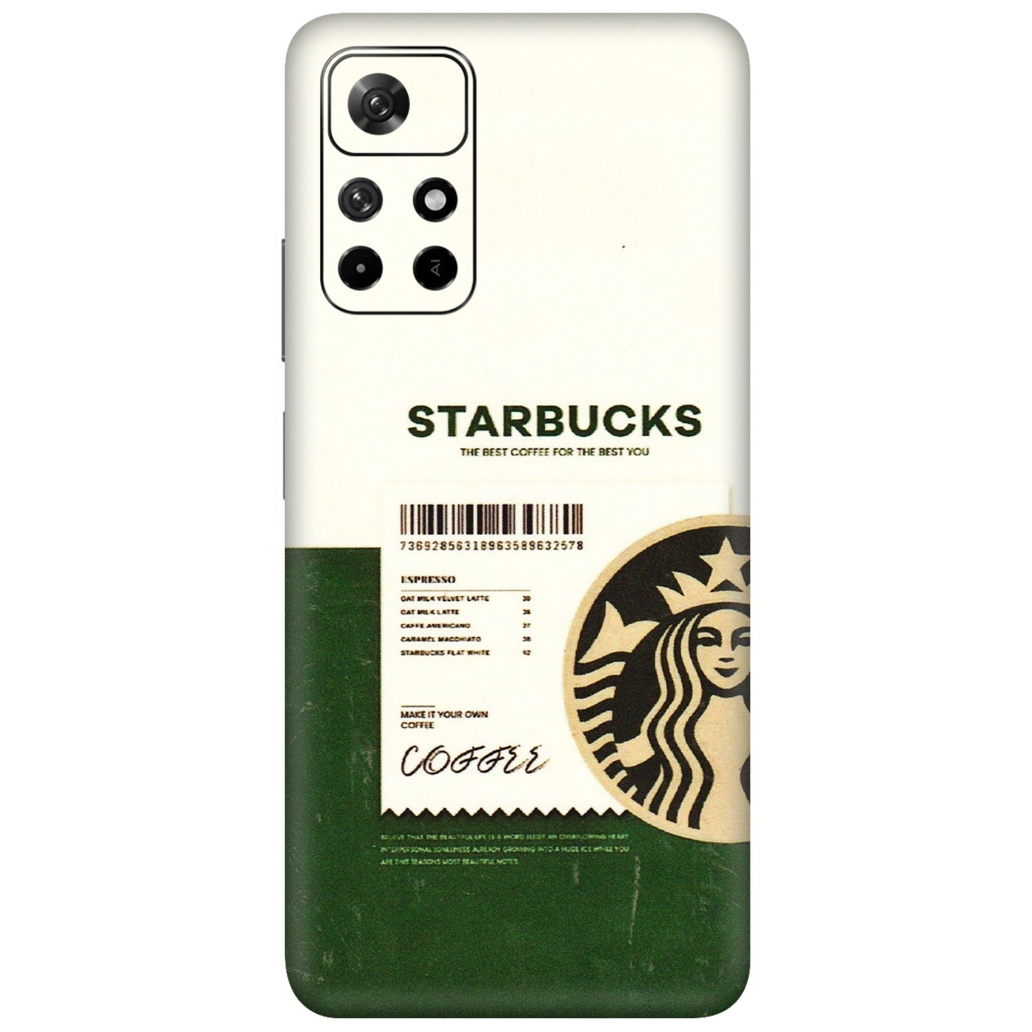 Xiaomi Redmi Phone Skins (All Models) - Starbucks Barcode - 3D Embossed Finish (L-308) Redmi Note 11T 5G