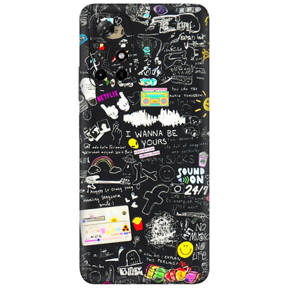 Xiaomi Redmi Phone Skins (All Models) - Black Creatives Doodles - 3D Embossed Finish (L-311) Redmi Note 11T 5G