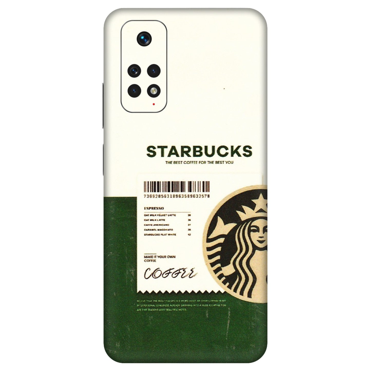 Xiaomi Redmi Phone Skins (All Models) - Starbucks Barcode - 3D Embossed Finish (L-308) Redmi Note 11