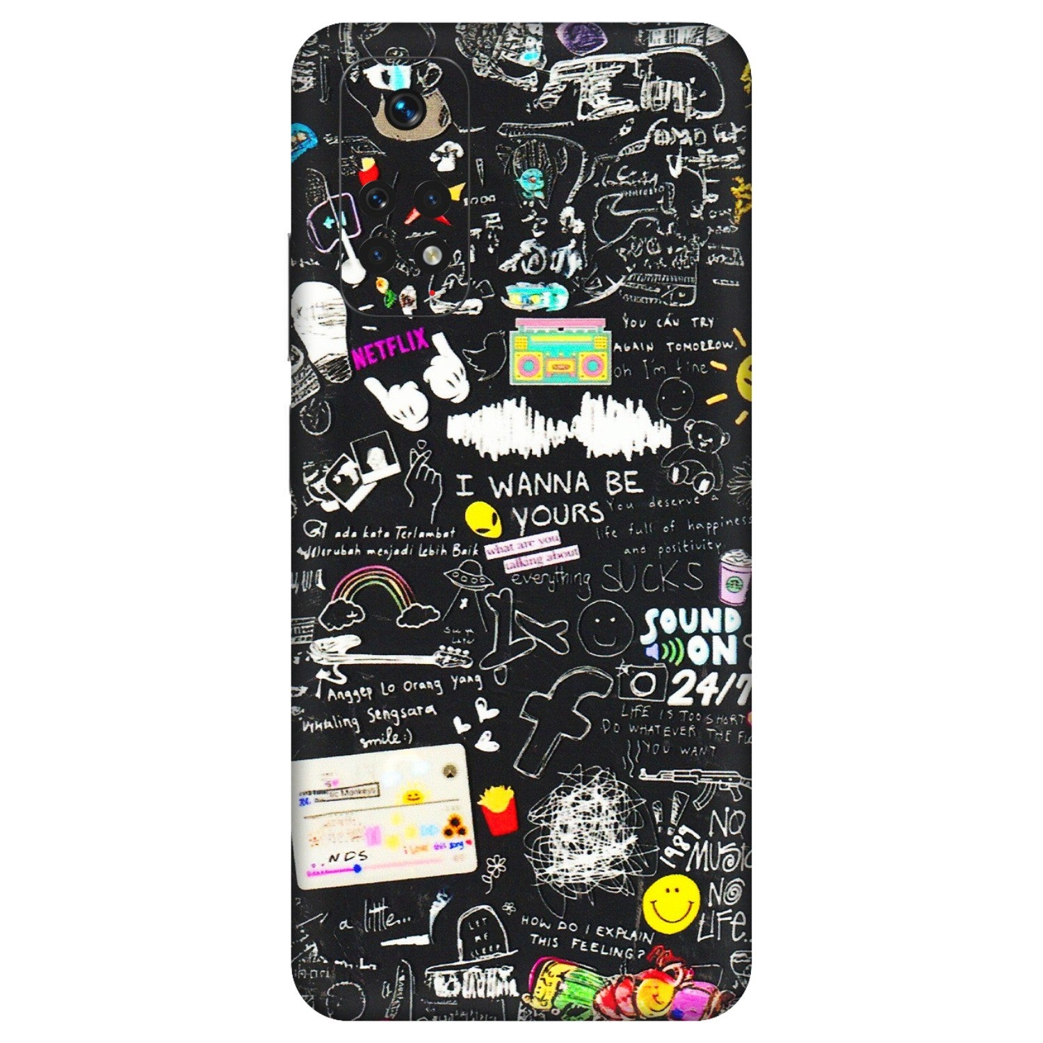 Xiaomi Redmi Phone Skins (All Models) - Black Creatives Doodles - 3D Embossed Finish (L-311) Redmi Note 11