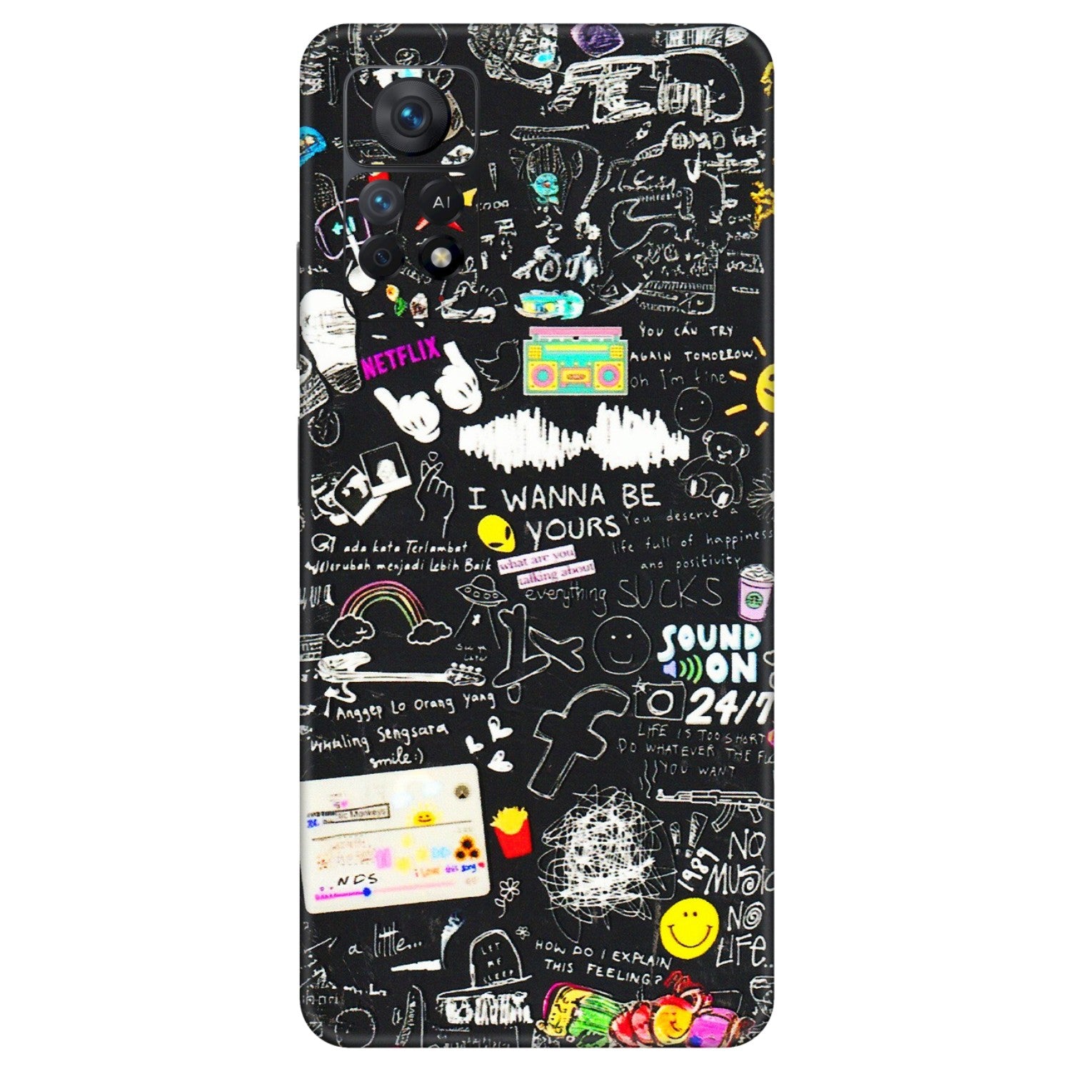 Xiaomi Redmi Phone Skins (All Models) - Black Creatives Doodles - 3D Embossed Finish (L-311) Redmi Note 11 Pro