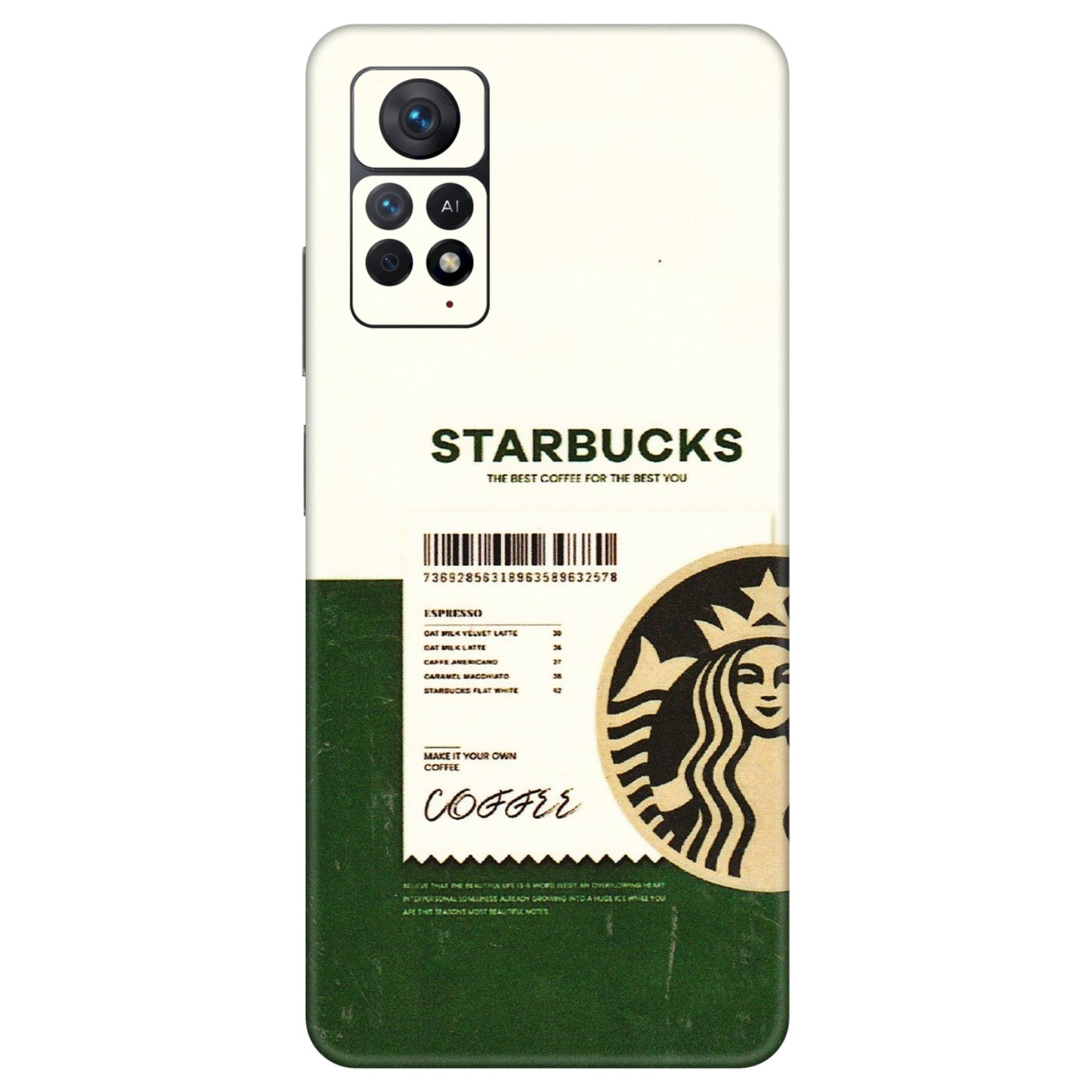 Xiaomi Redmi Phone Skins (All Models) - Starbucks Barcode - 3D Embossed Finish (L-308) Redmi Note 11 Pro Plus 5G