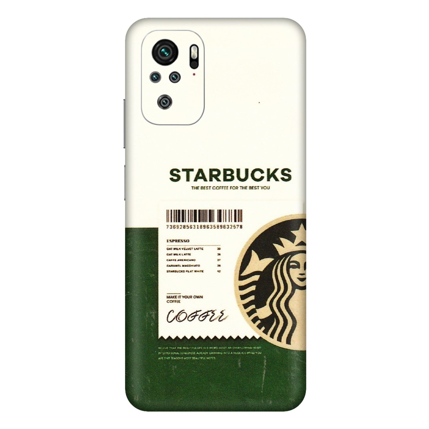 Xiaomi Redmi Phone Skins (All Models) - Starbucks Barcode - 3D Embossed Finish (L-308) Redmi Note 11SE
